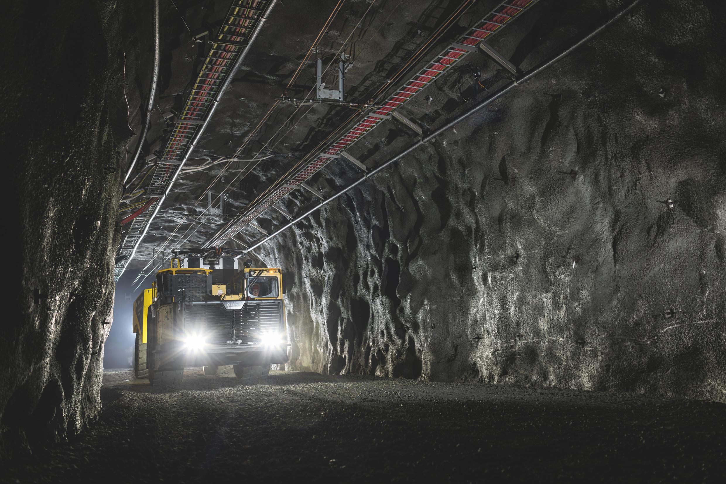 Heavy-duty electric vehicle in an underground mine.