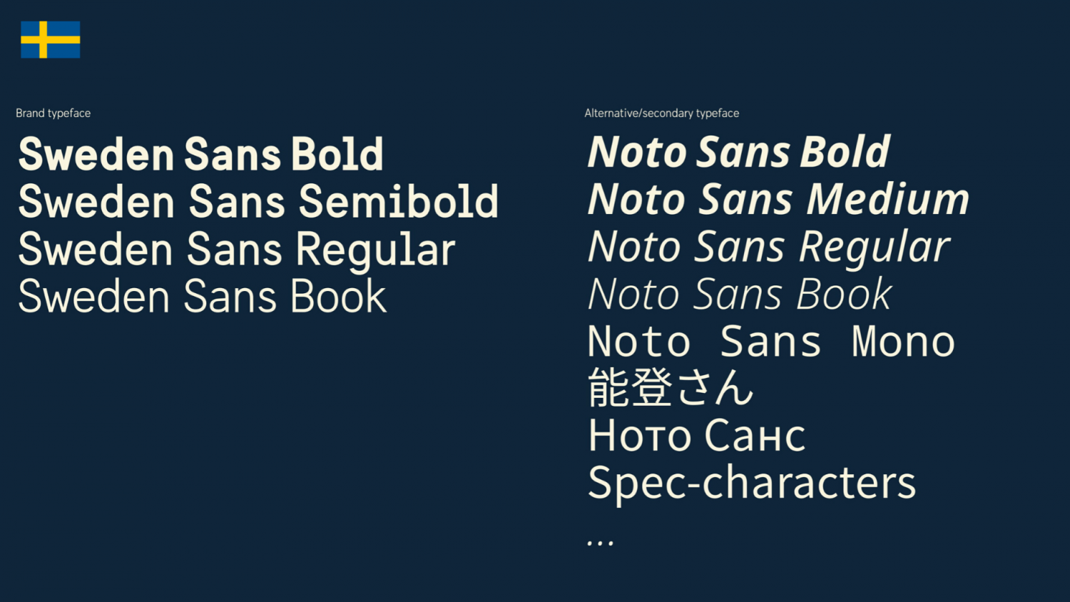 Light text on dark blue background showing type weights used.