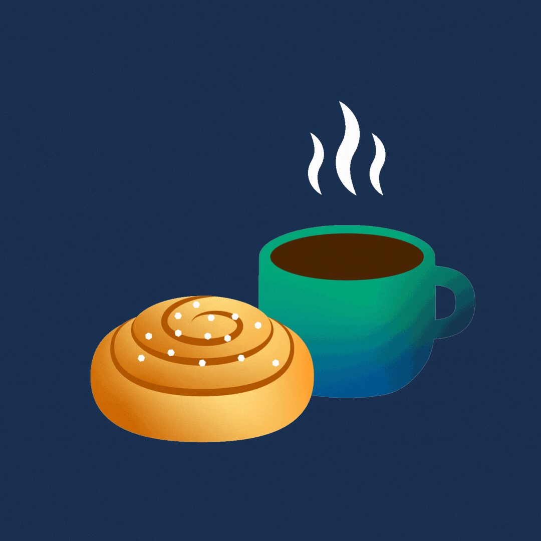 Example of a GIF sticker: a cinnamon bun, a cup of coffee and the word "fika".